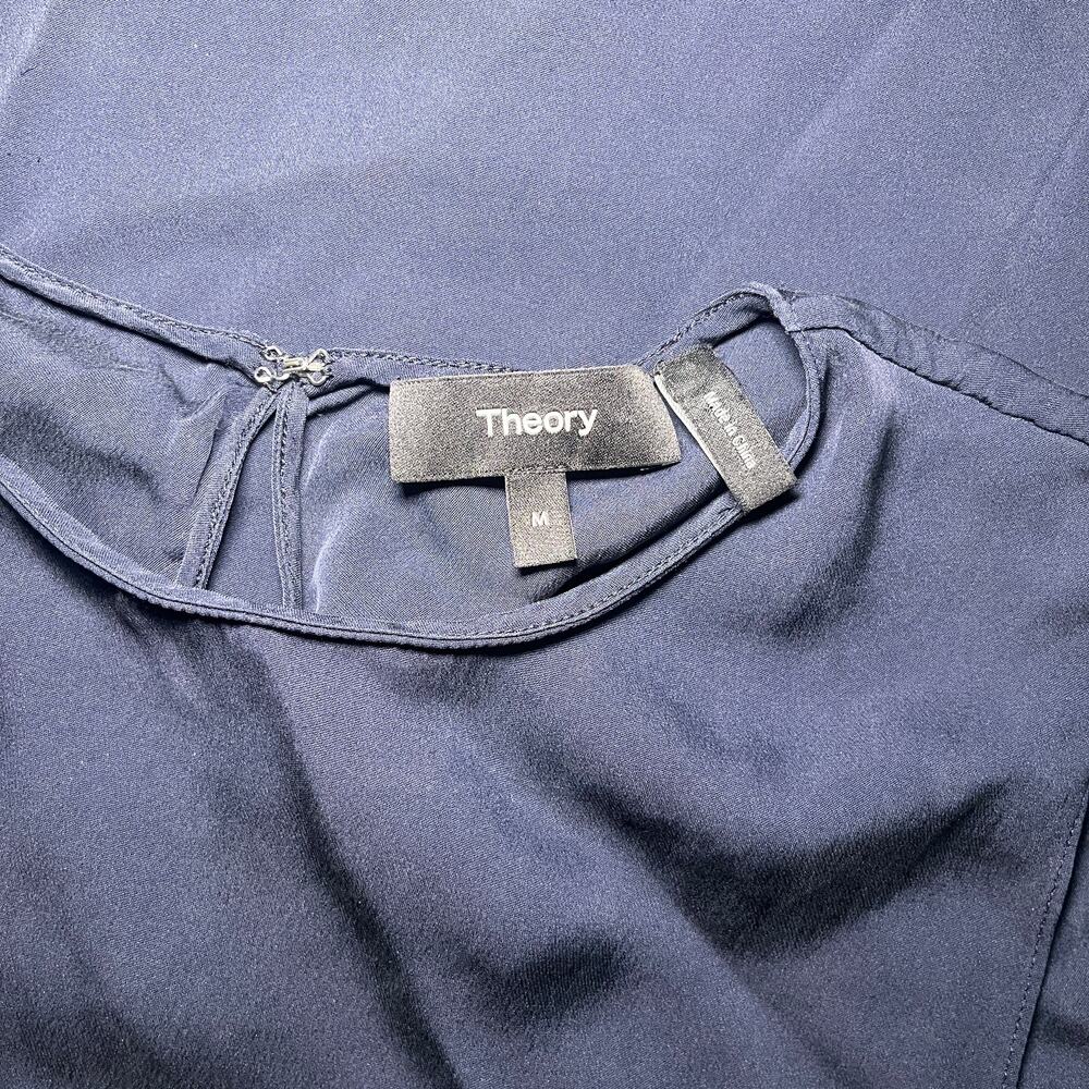 Theory Sleeveless Blouse Tank Top Shell 100% Silk Georgette Navy Blue Medium - Picture 7 of 9